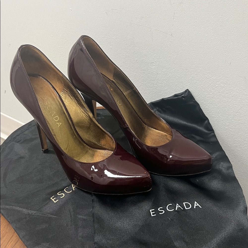 Escada Glossy Maroon Platform Heels